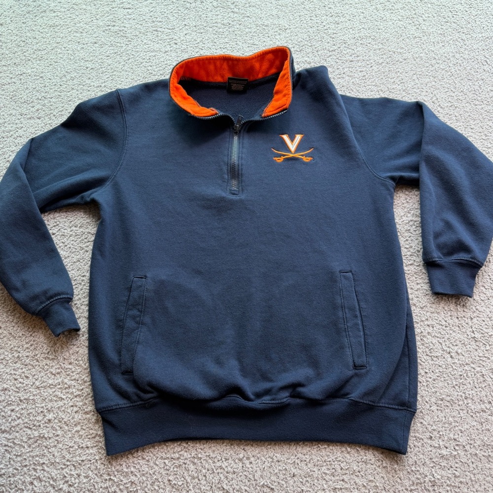 UVA Virginia Cavaliers Quarter Zip Sweatshirt Navy Blue Mens Small Colosseum